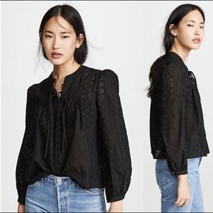 NEW Madewell Double Tie Black Eyelet Blouse Medium